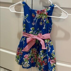Floral Blue Kids Dress with Pink Accents